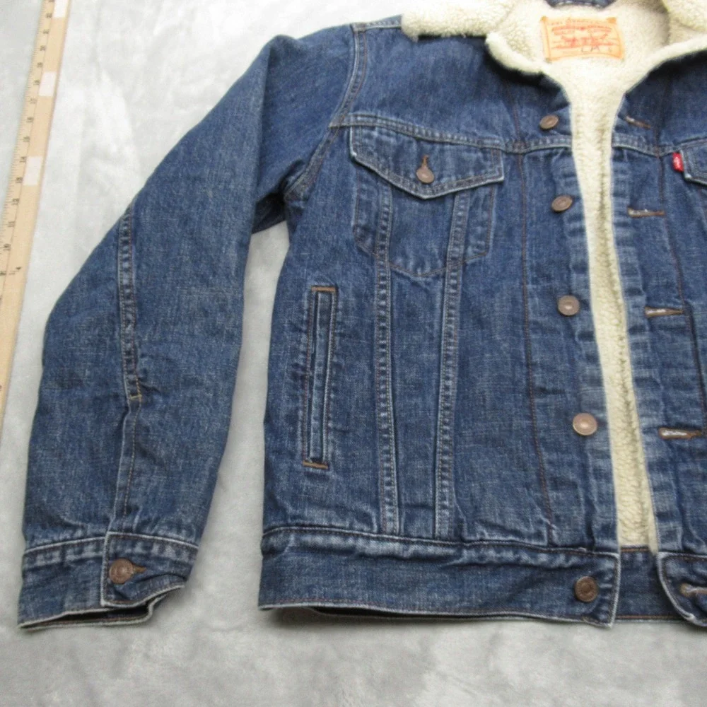 Levis Denim Jacket Mens Small Blue Sherpa Lined Insulated Button Front Trucker - Picture 5 of 13